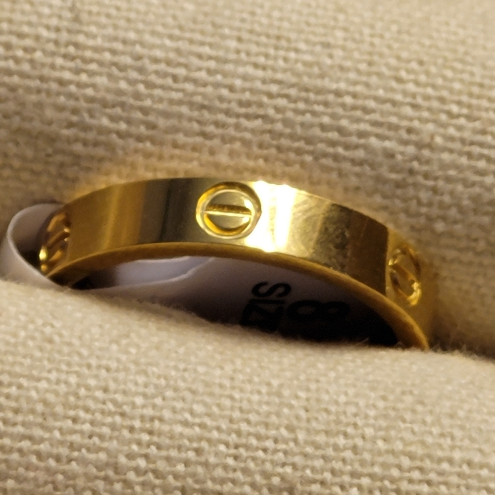 Love Ring w/ Screw Design Gold-tone Unisex Style Size 8 - Picture 9 of 12